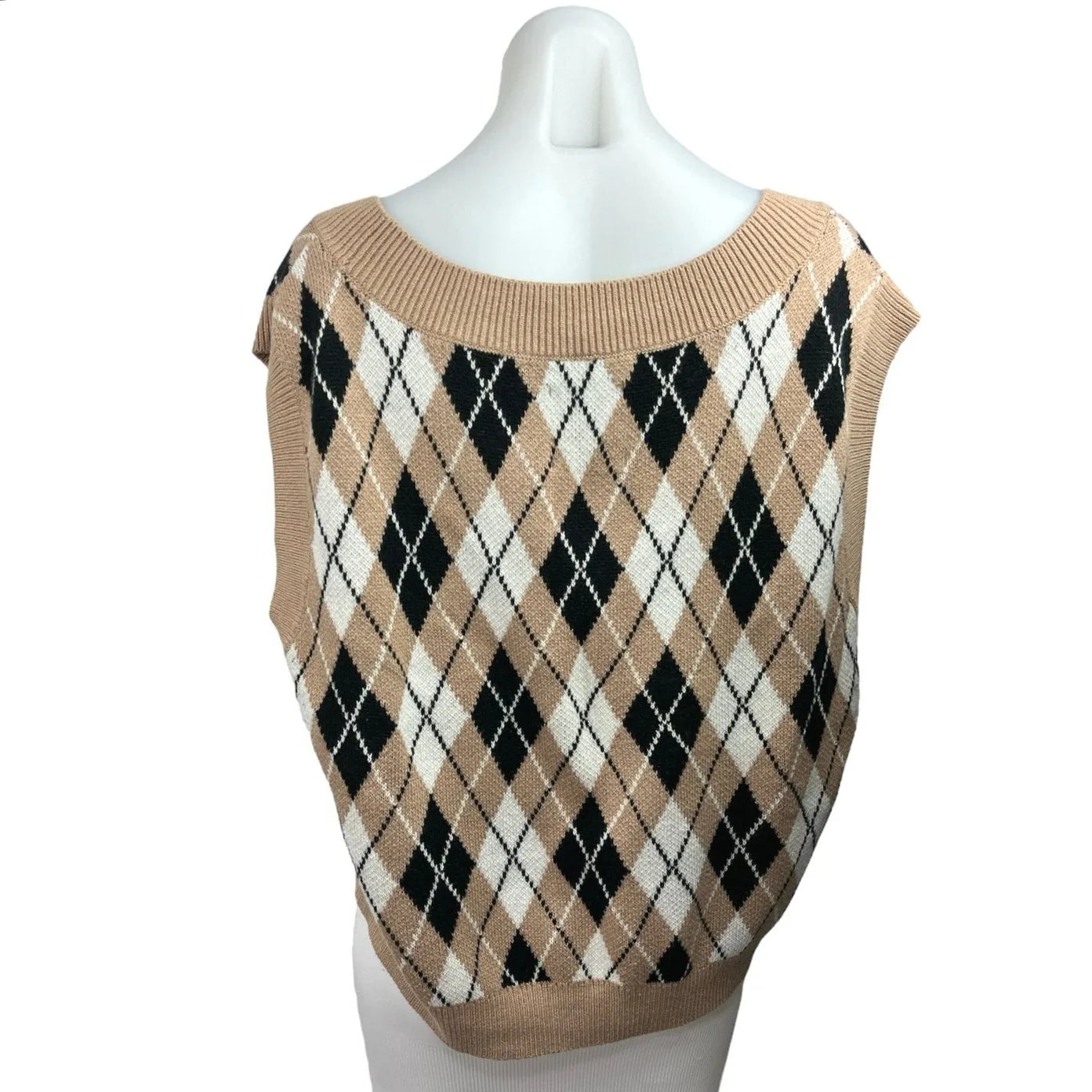 Abercrombie & Fitch Muticolor Knit Argyle Sleeveless V-neck Crop Sweater Vest XL