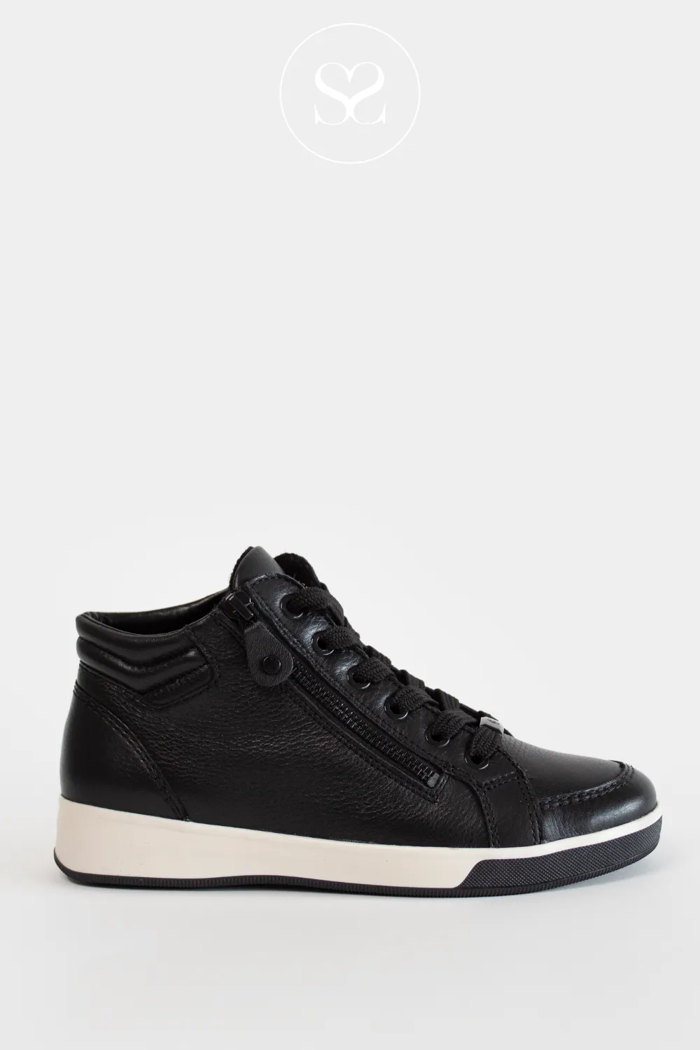 ARA 12-44499 BLACK LEATHER HIGH TOP TRAINER BOOT