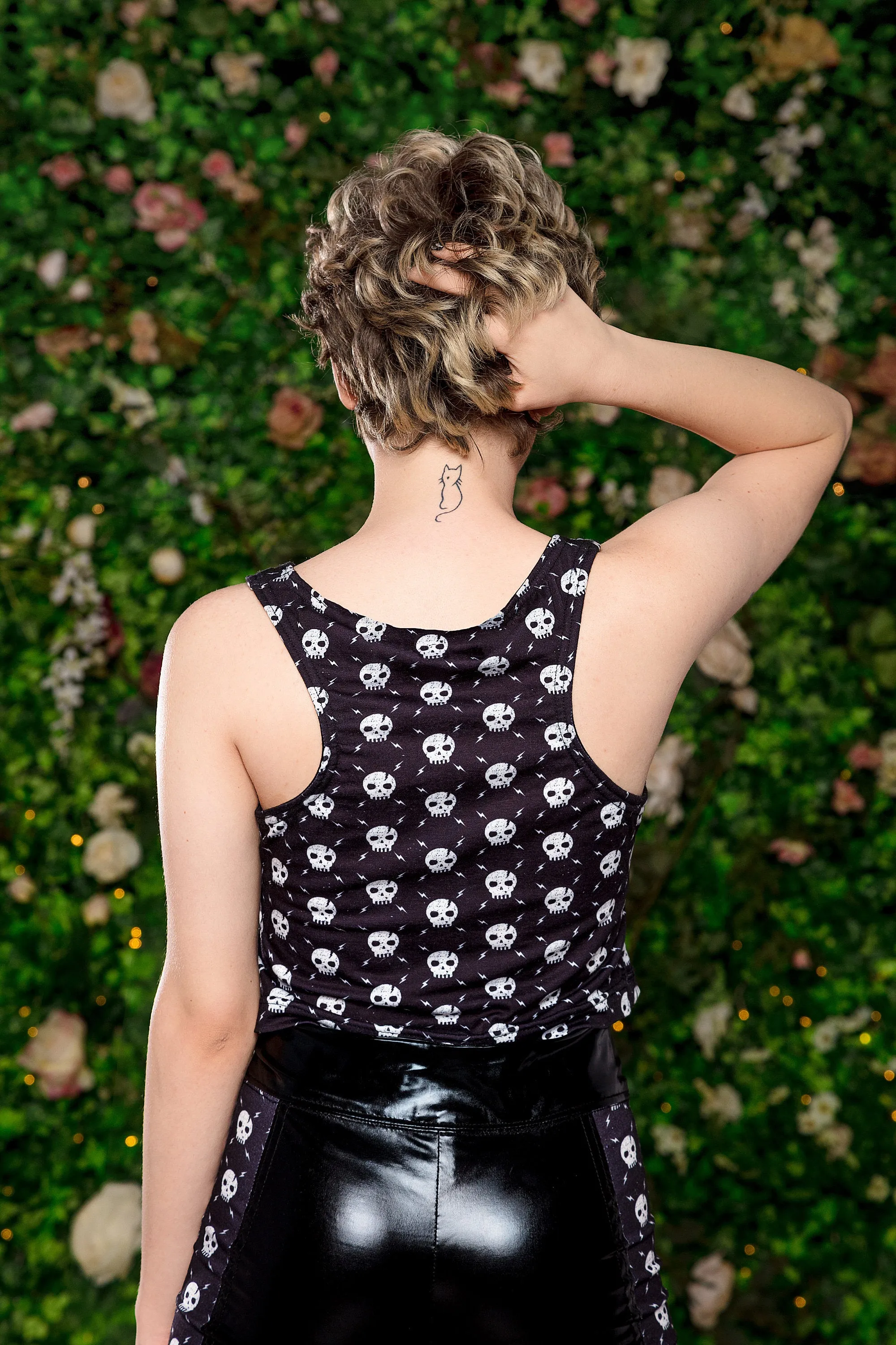 Argyle skull print black little goth crop top