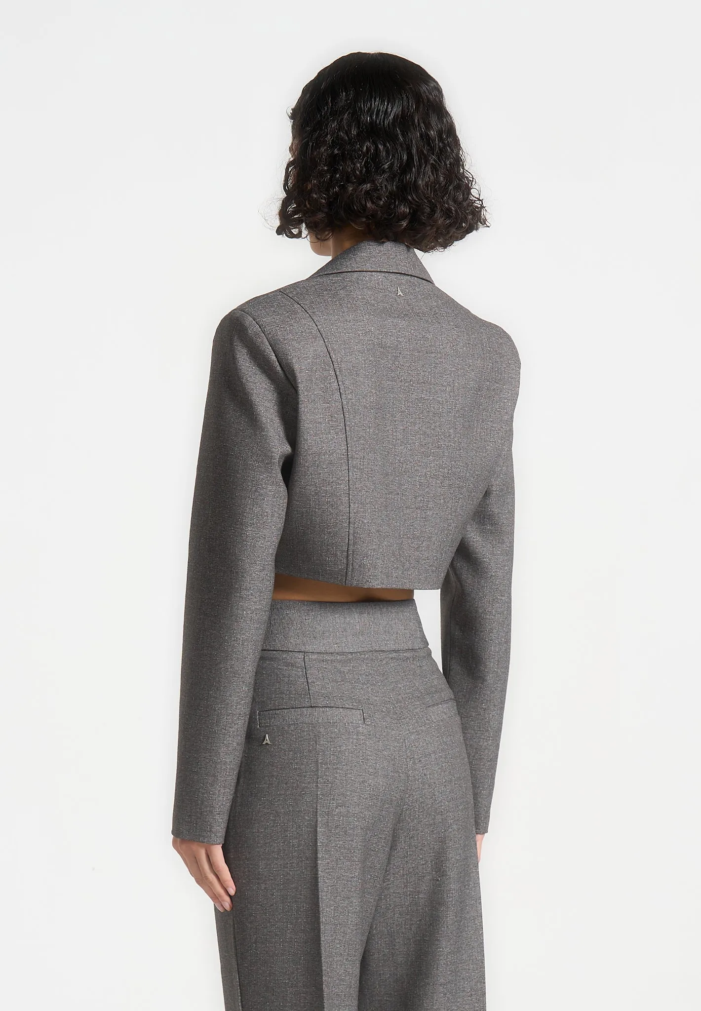 Asymmetric Tailored Cropped Blazer - Grey Marl