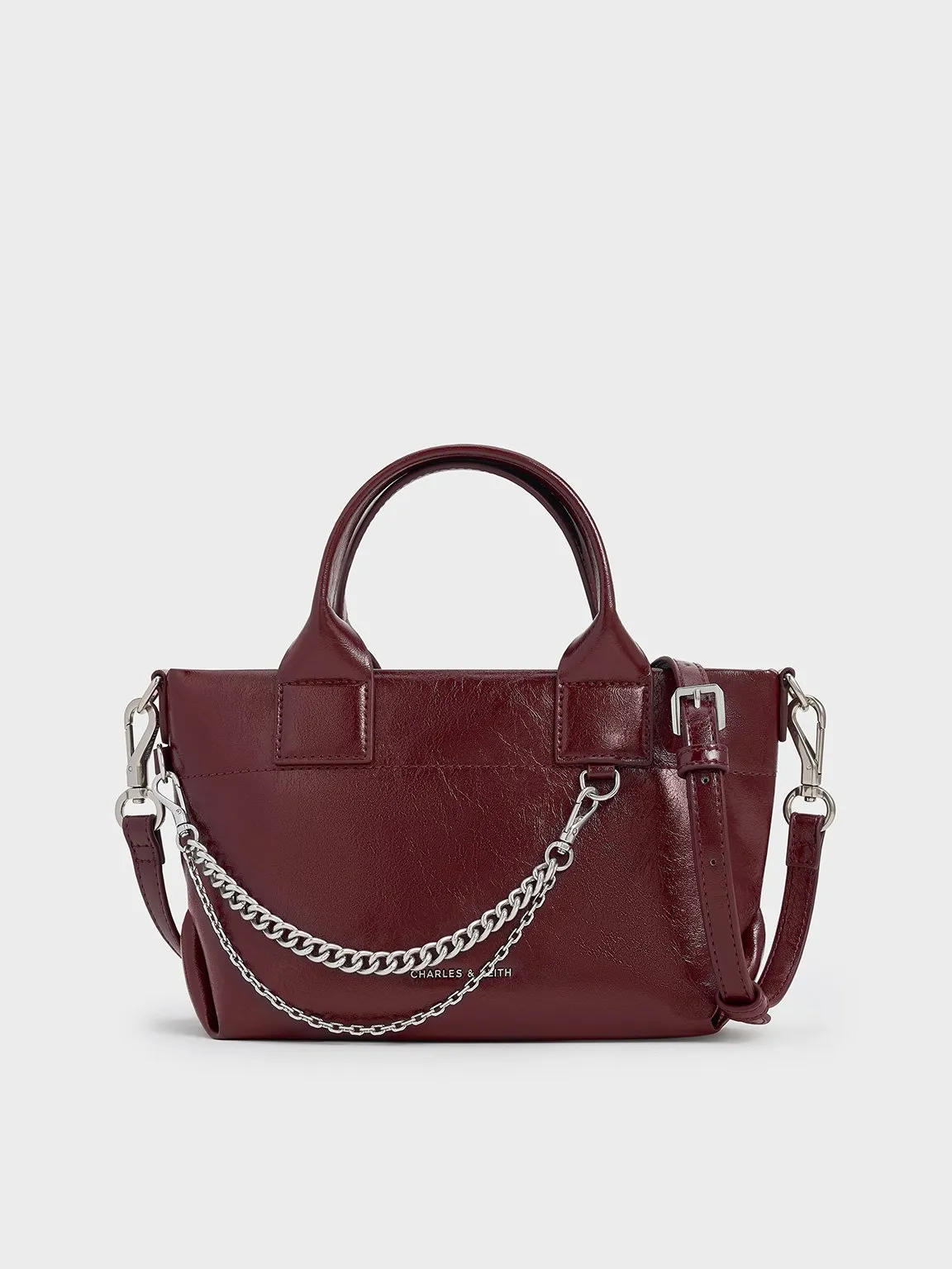 Atwood Crinkle-Effect Chain-Embellished Tote Bag - Burgundy