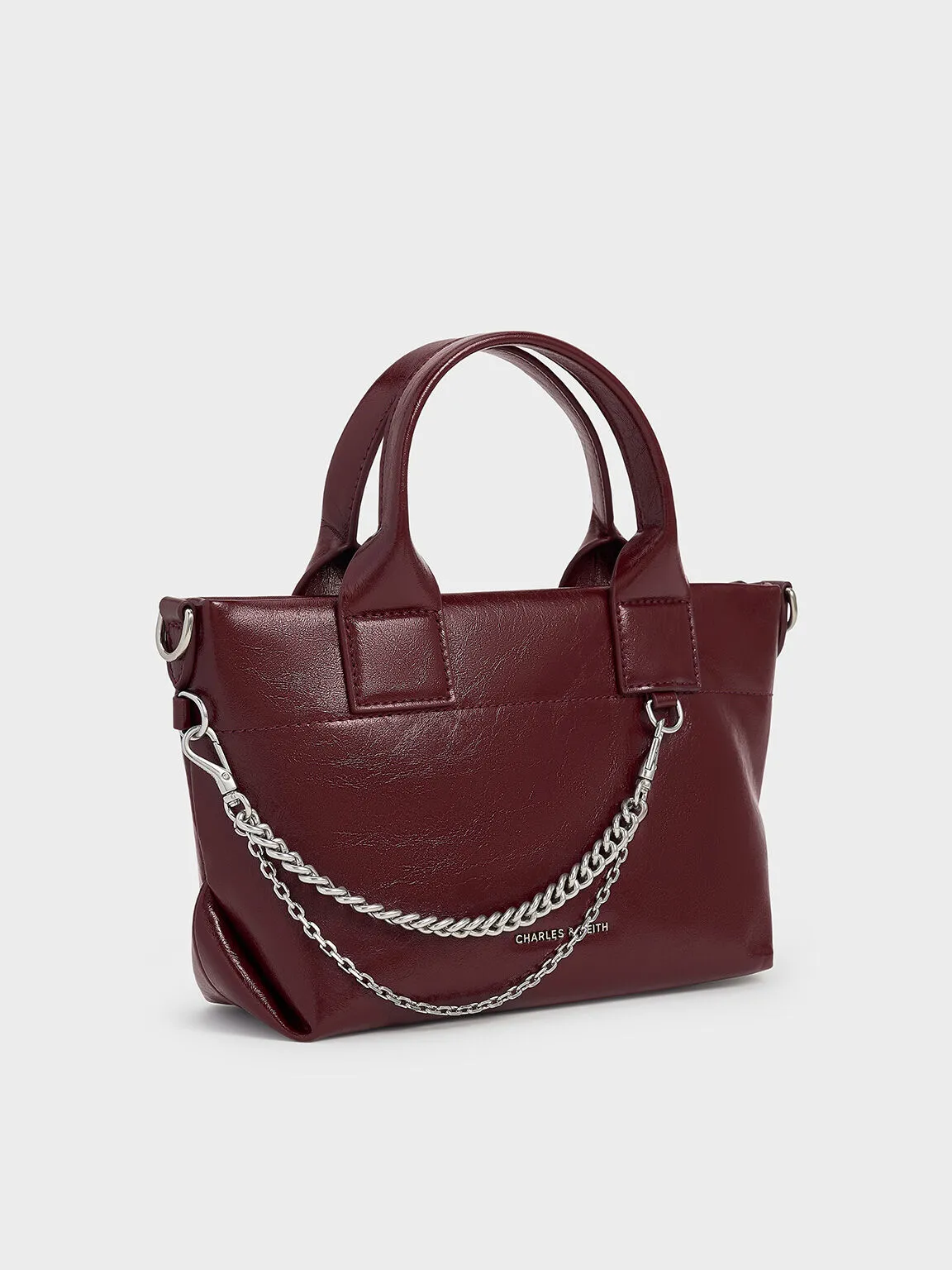 Atwood Crinkle-Effect Chain-Embellished Tote Bag - Burgundy