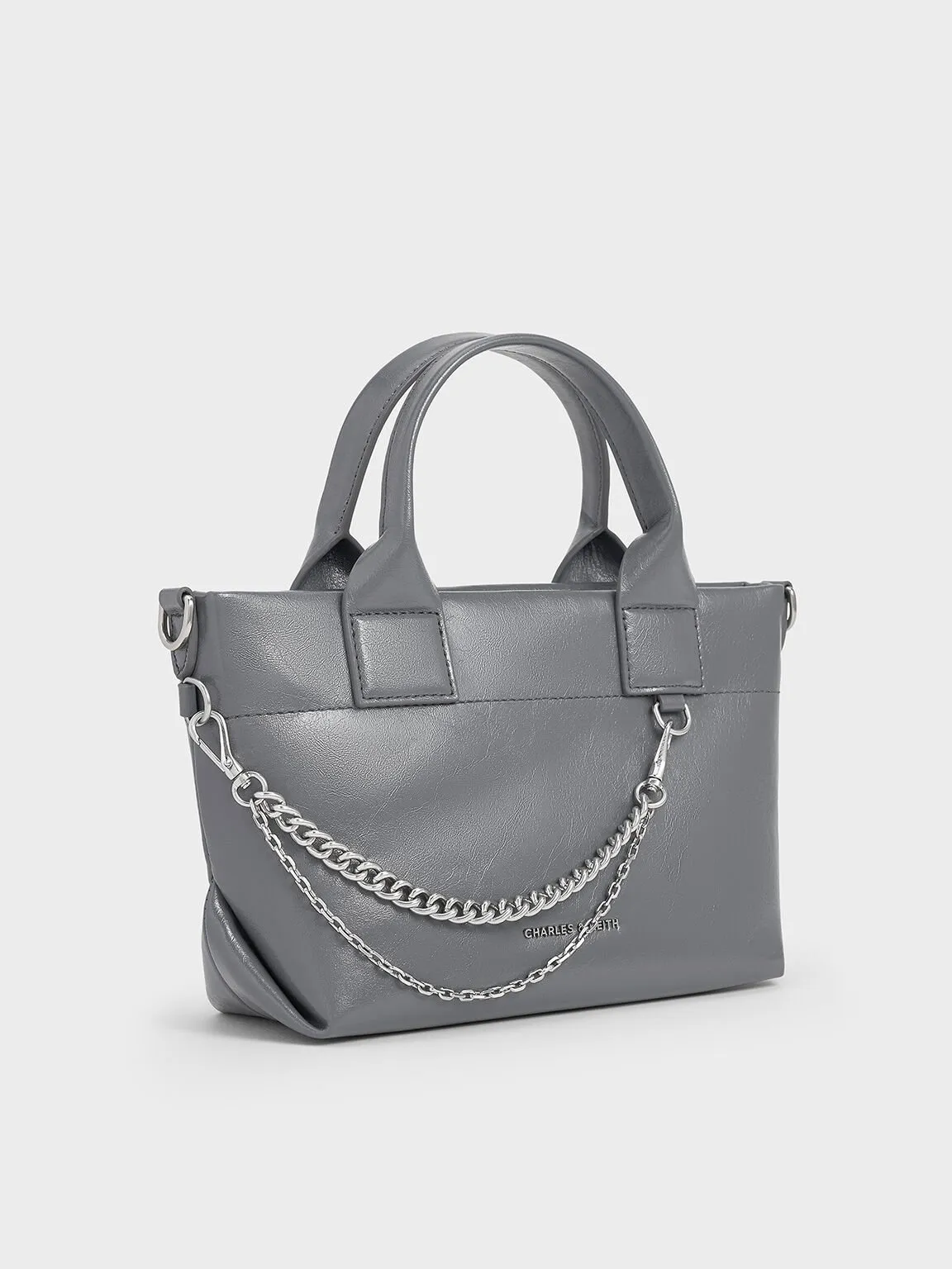 Atwood Crinkle-Effect Chain-Embellished Tote Bag - Grey