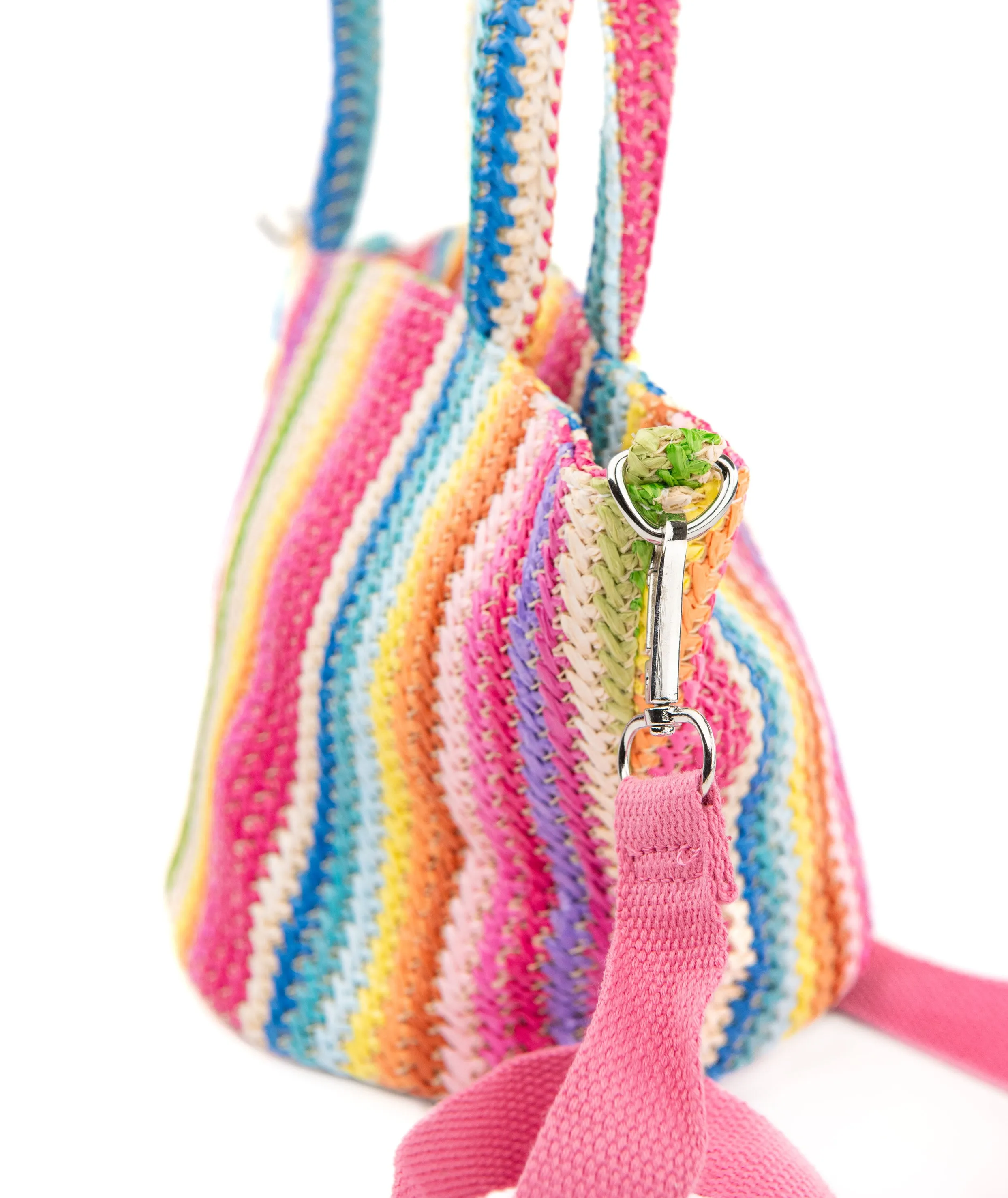 Bari Lynn Rainbow Striped Raffia Tote Bag