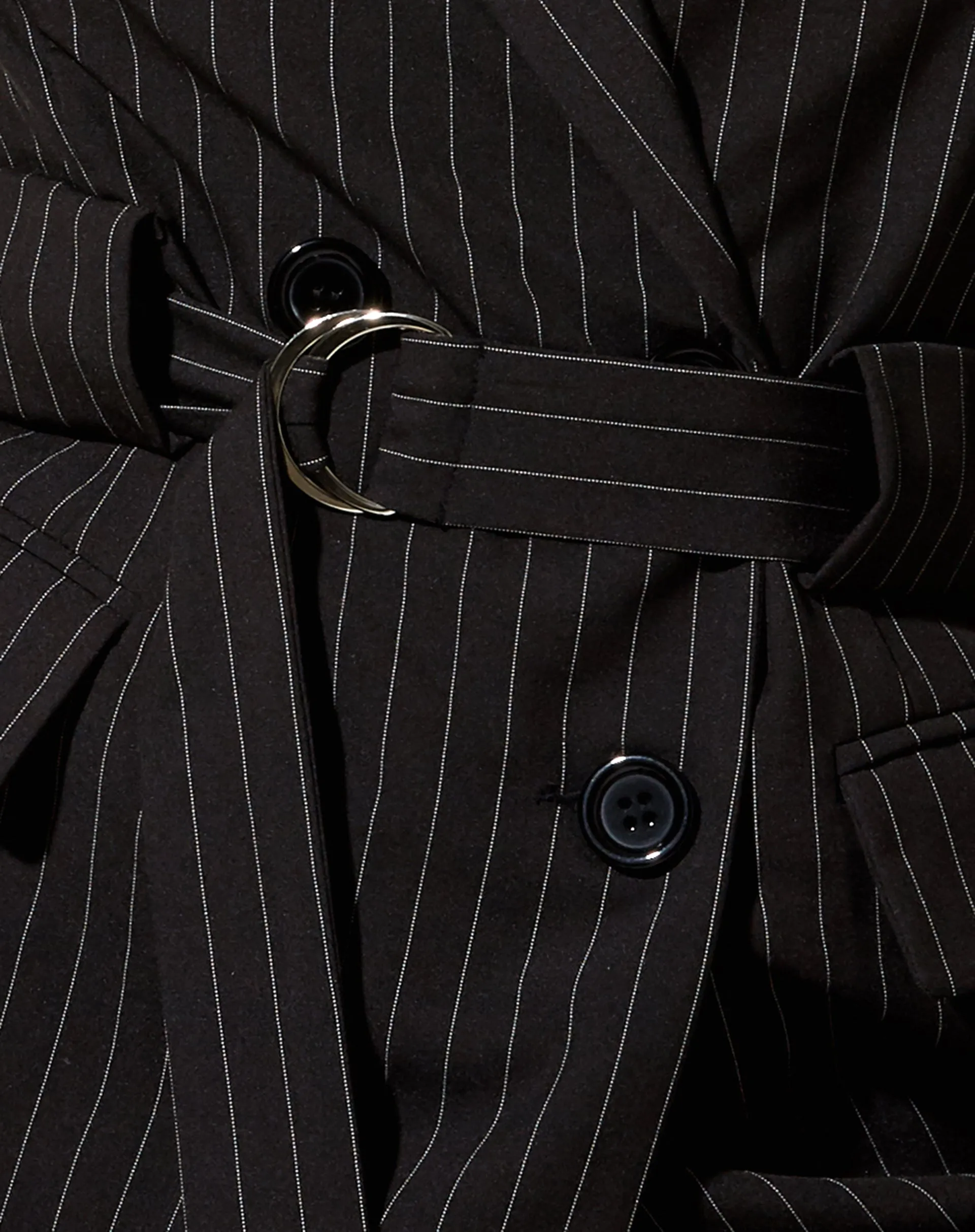 Belted Blazer in Pinstripe Black