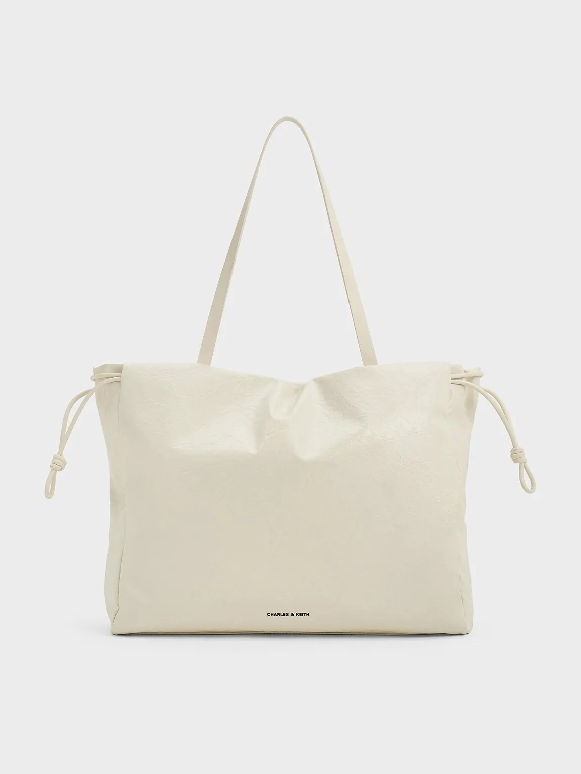 Bethel Crinkle-Effect Ruched Drawstring Tote Bag - Cream