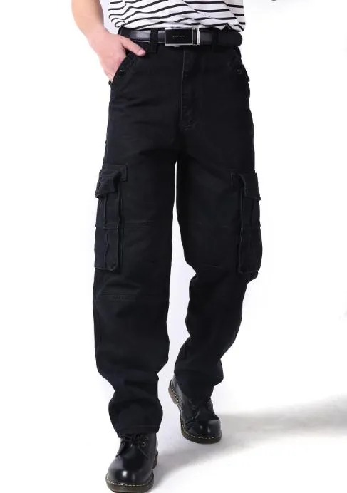 Big Size Hip Hop Style Men's Pockets Decor Loose Cargo Pants Trousers