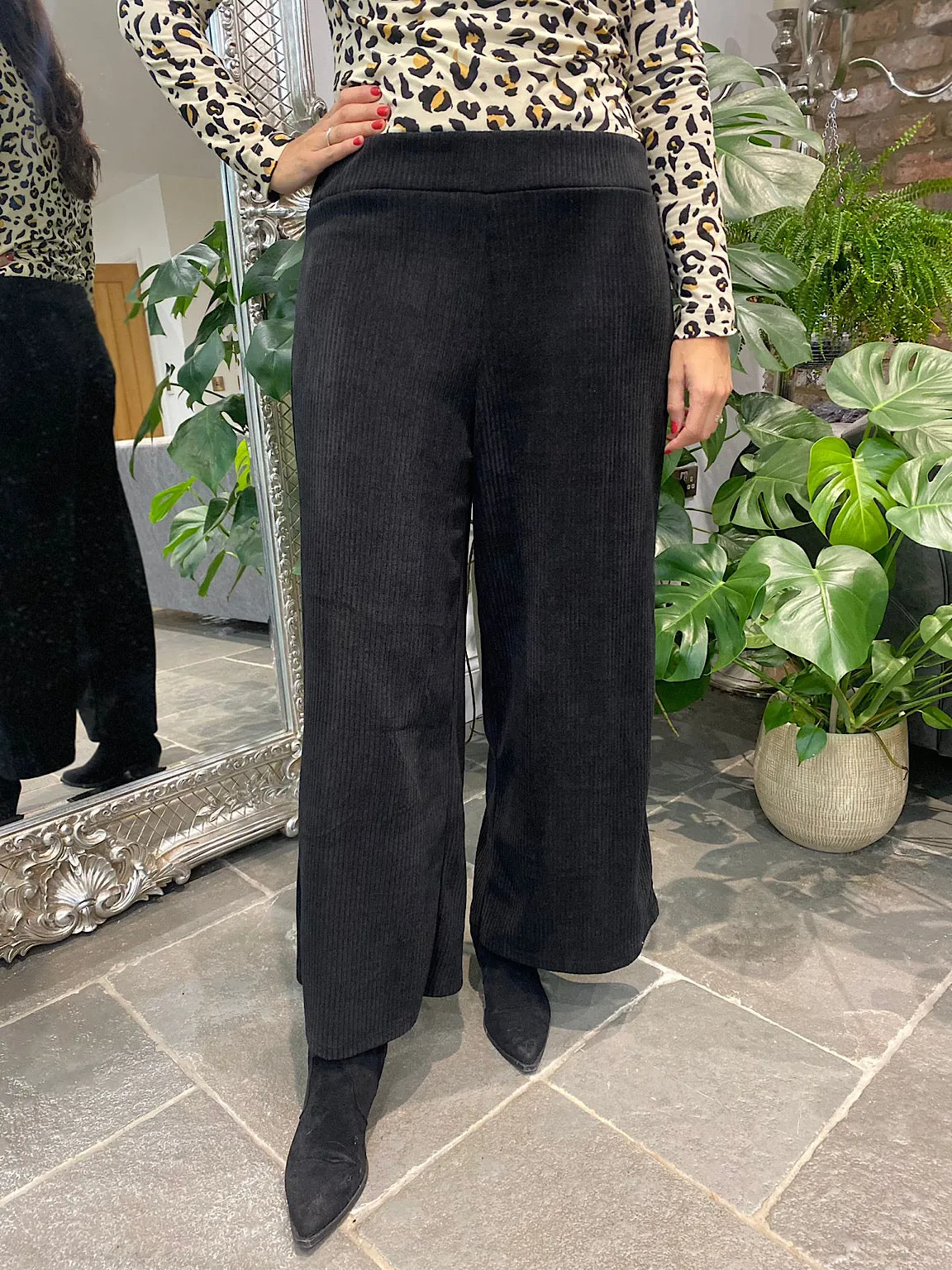 Black Corduroy Wide Leg Trousers