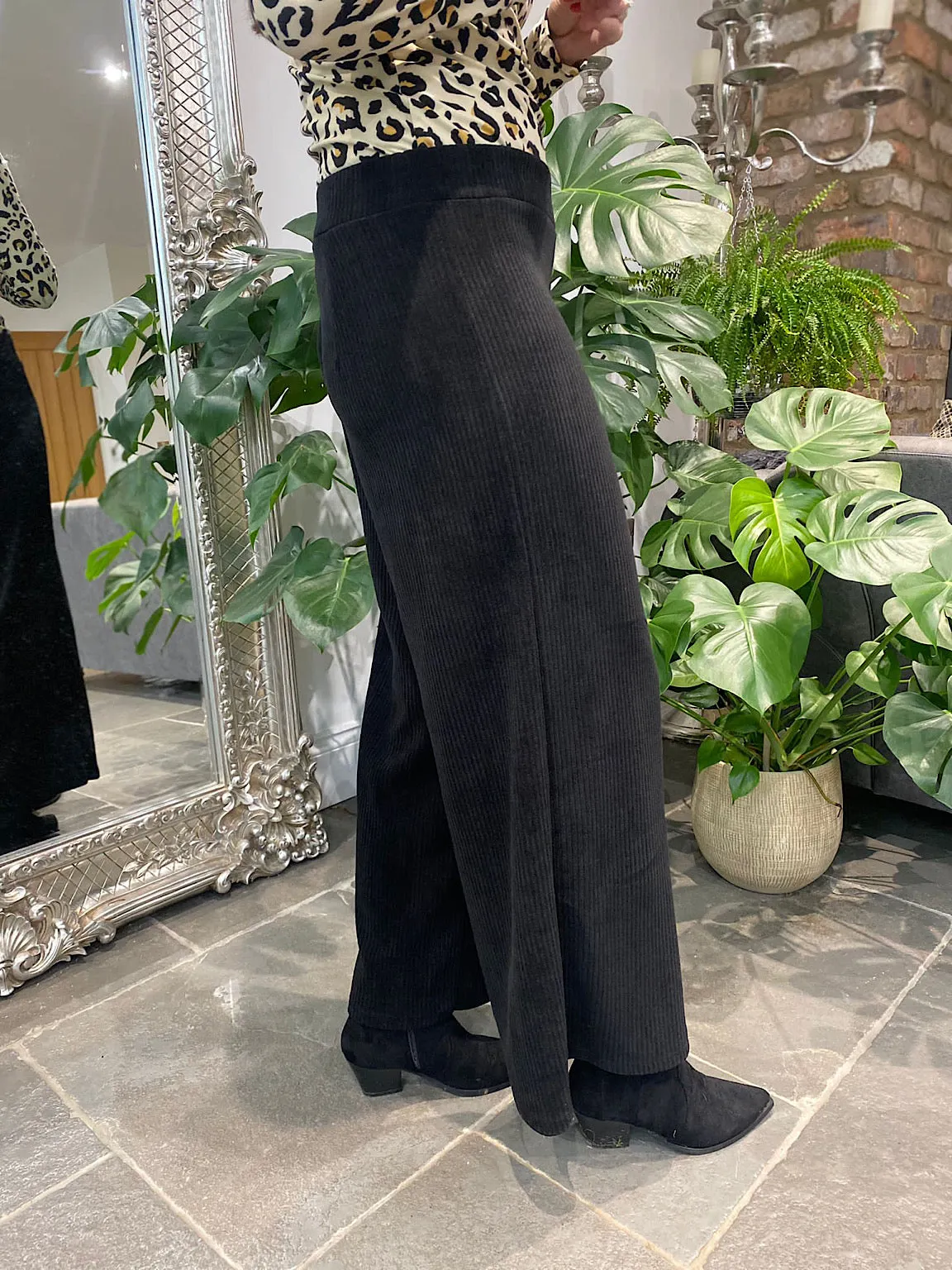 Black Corduroy Wide Leg Trousers