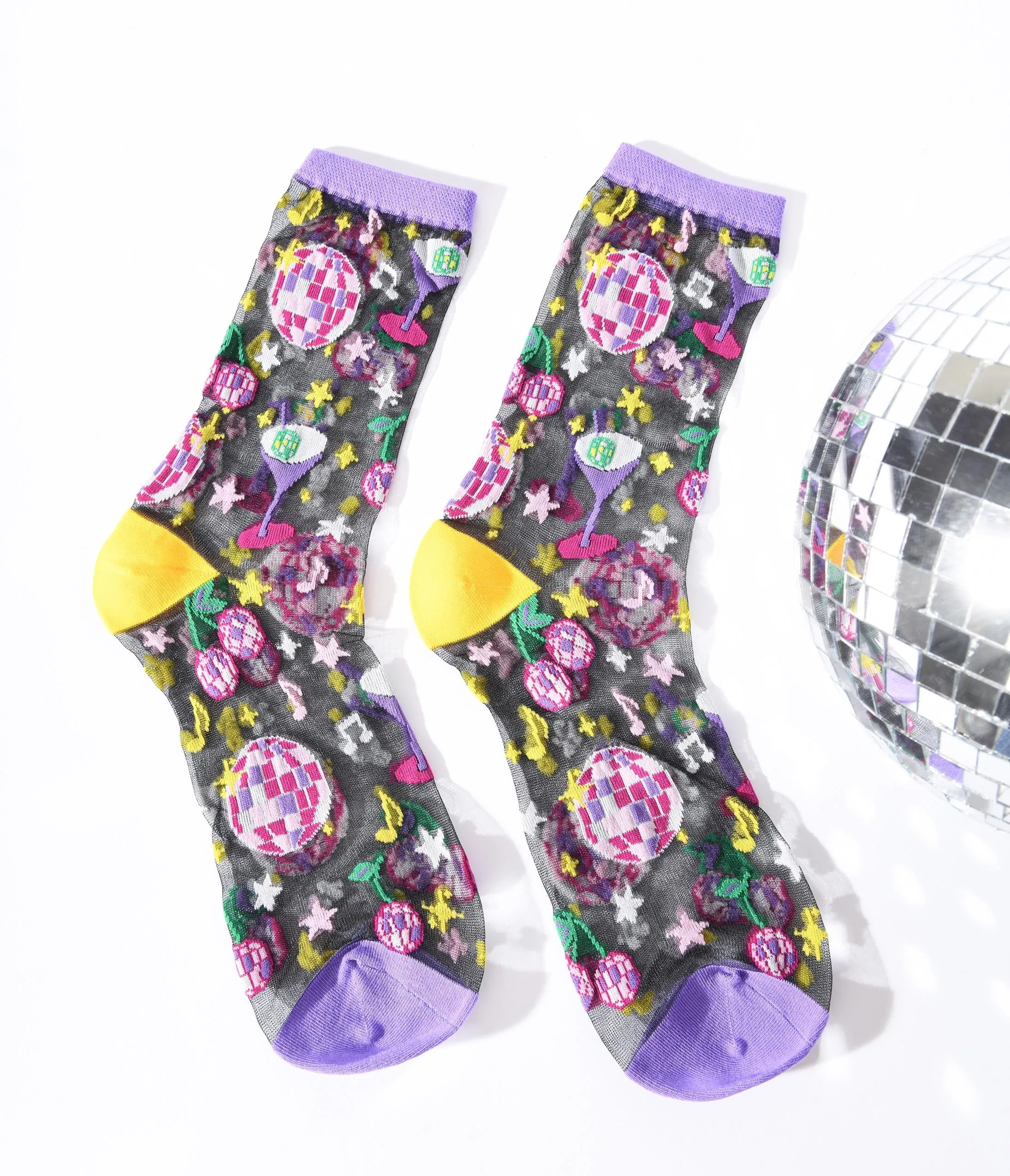 Black Disco Sheer Crew Socks