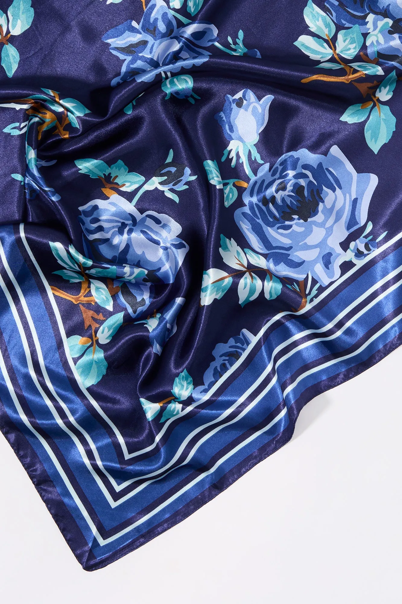 Blue Rose Print Satin Multiway Scarf