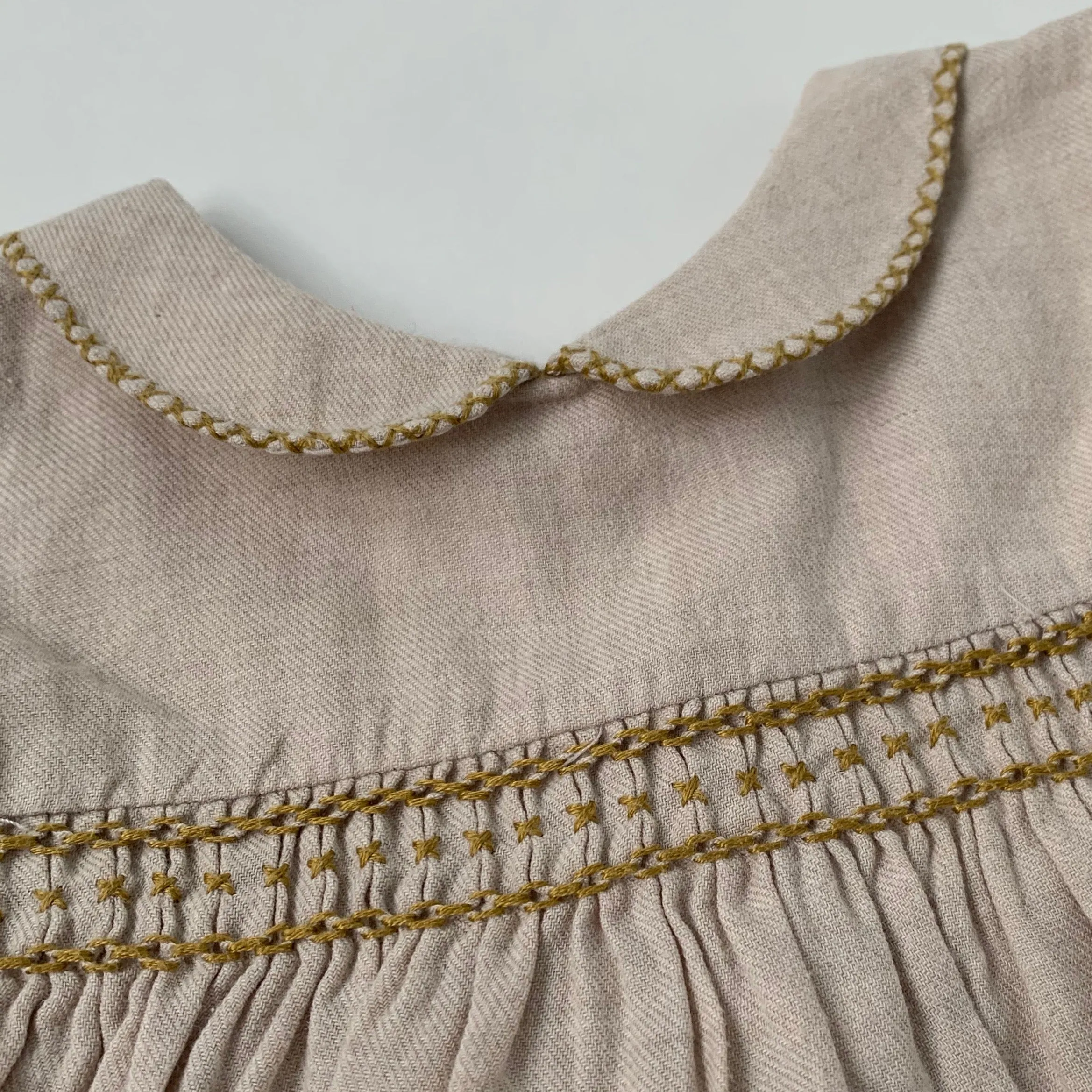 Bonpoint Oatmeal Blouse With Ochre Smocking: 2 Years