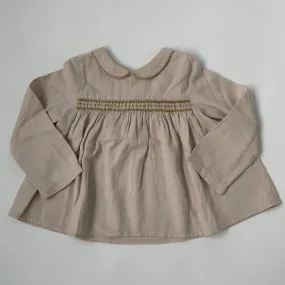 Bonpoint Oatmeal Blouse With Ochre Smocking: 2 Years