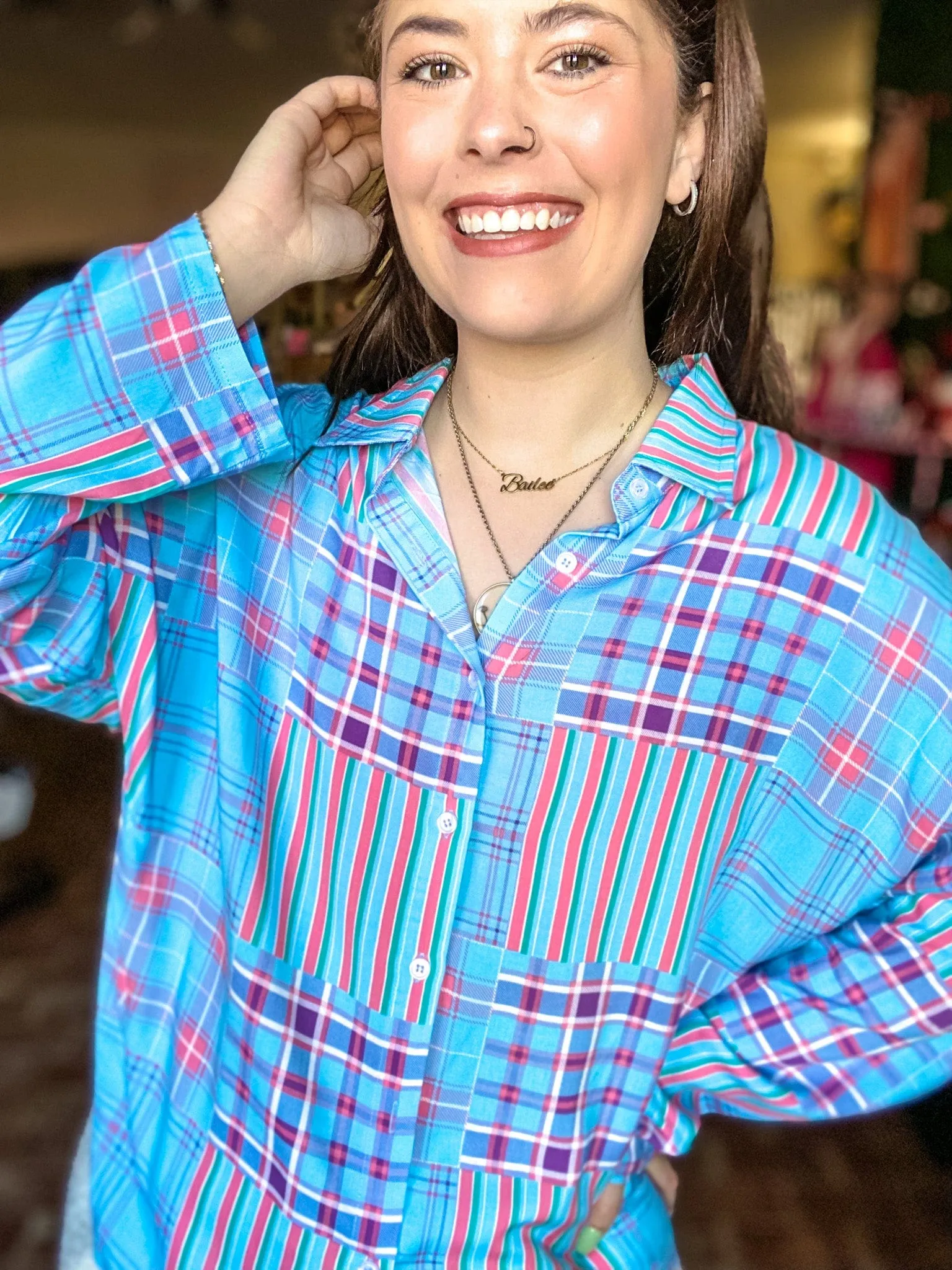 Bright Plaid Button Down Top