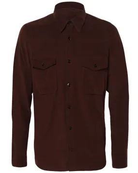 Brown Leisure Fit Pure Cotton Corduroy Sportshirt