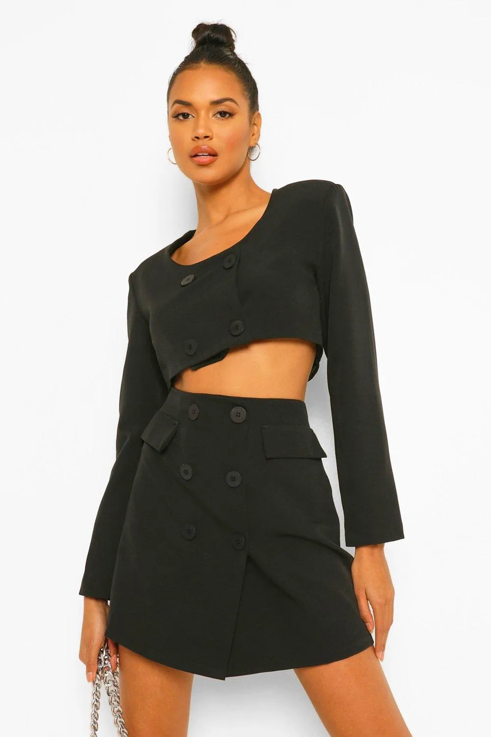 Button Front Cropped Blazer