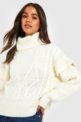 Cable Knit Shoulder Detail Turtleneck Sweater