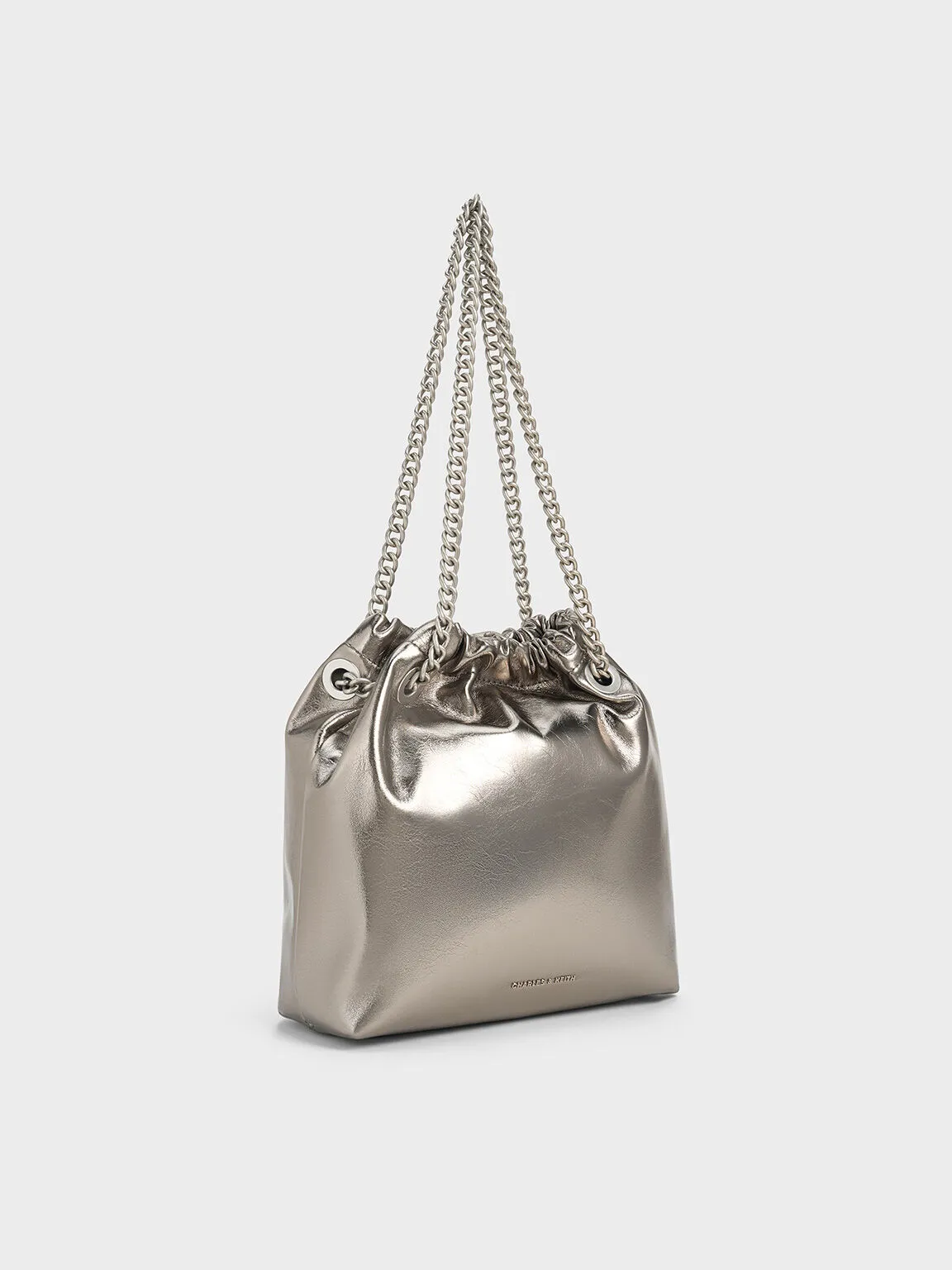 Caia Metallic Chain-Handle Tote Bag - Pewter