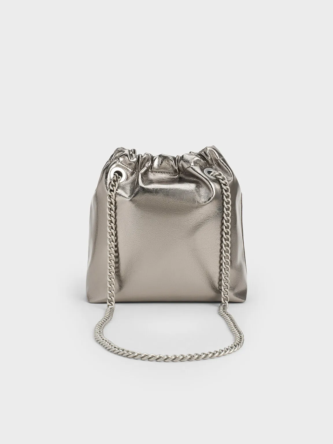 Caia Metallic Chain-Handle Tote Bag - Pewter