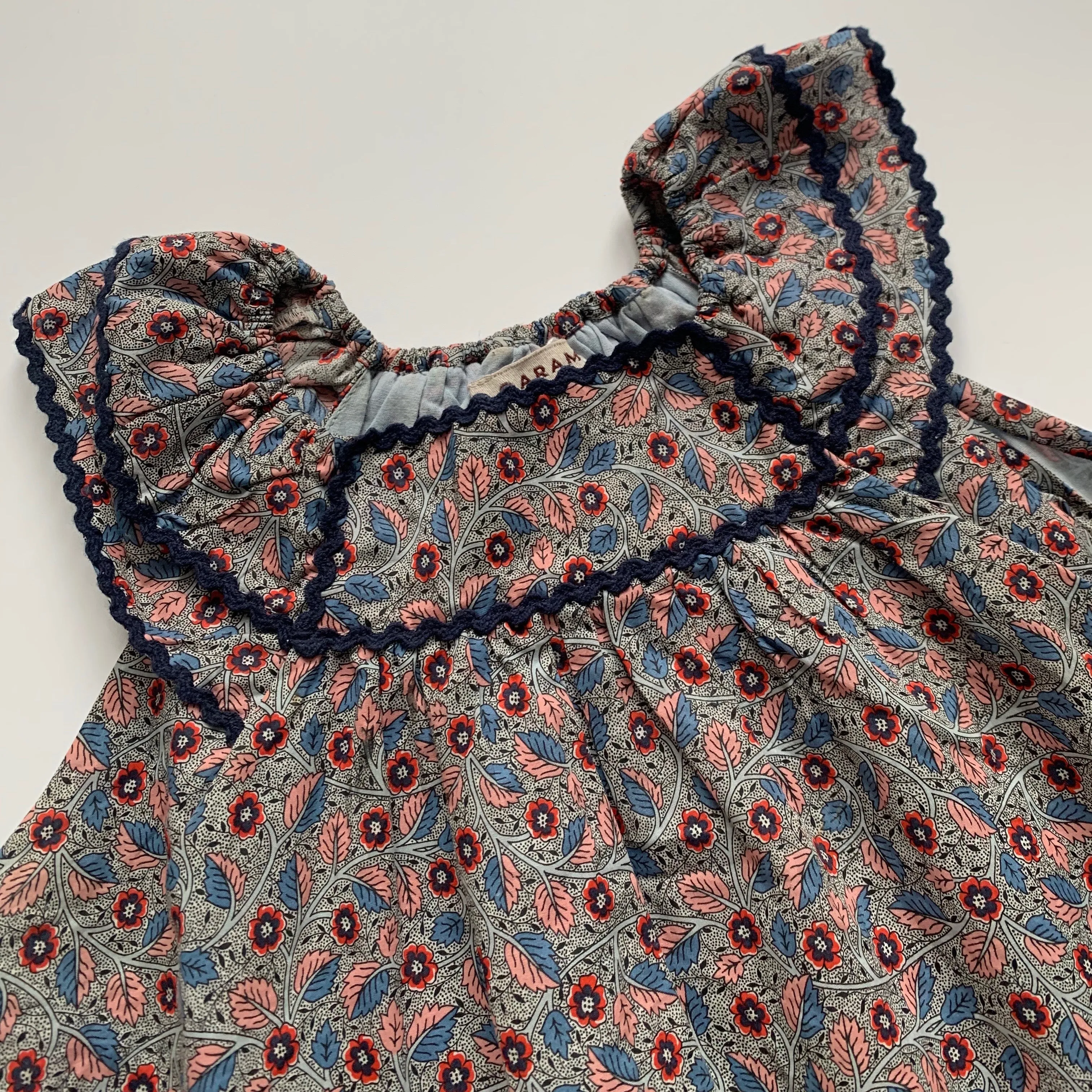 Caramel Blue Liberty Print Dress With Ric Rac Trim: 2 Years