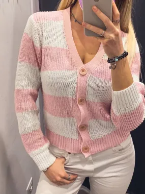 Cardigan a righe rosa e bianco