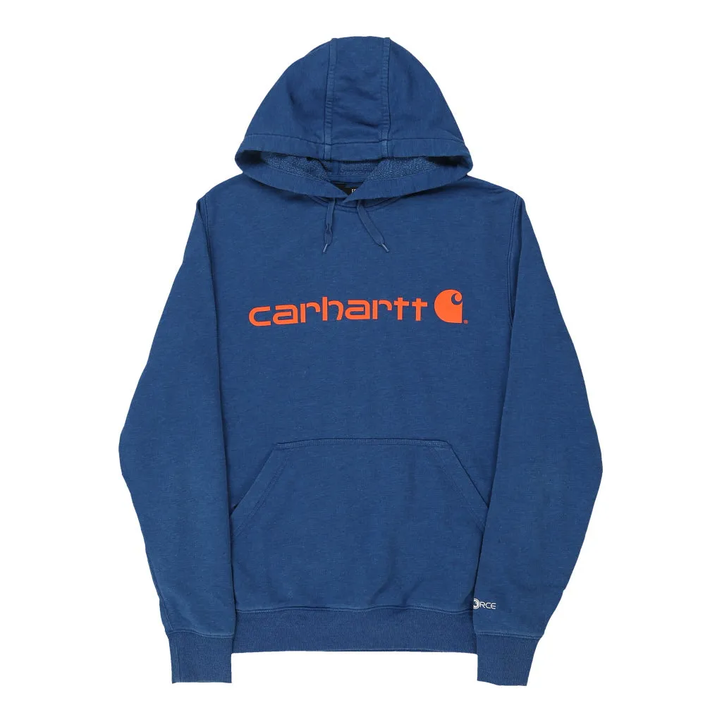 Carhartt Spellout Hoodie - Small Blue Cotton Blend