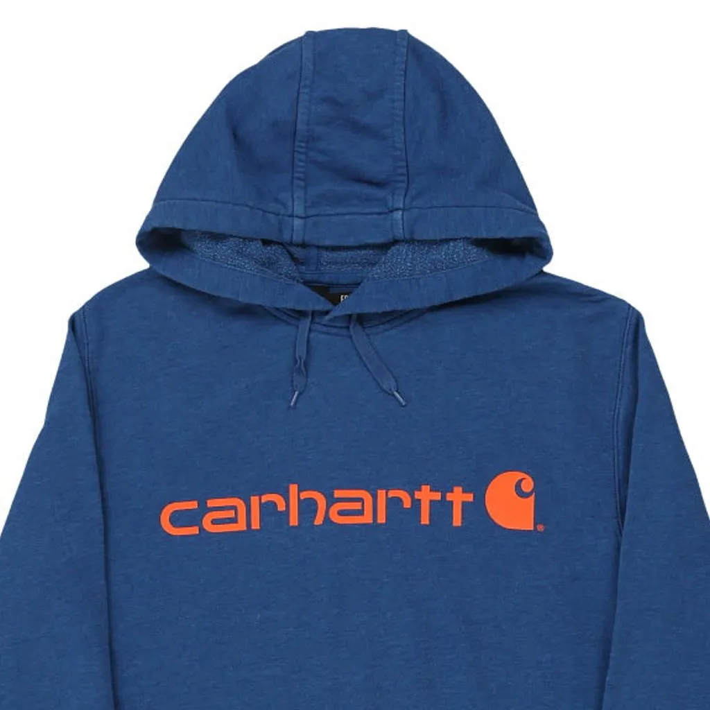 Carhartt Spellout Hoodie - Small Blue Cotton Blend