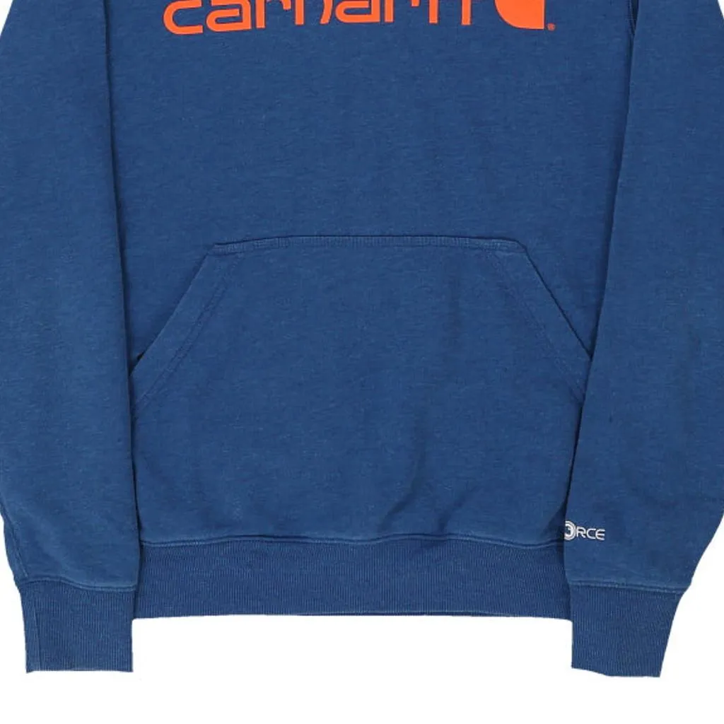 Carhartt Spellout Hoodie - Small Blue Cotton Blend