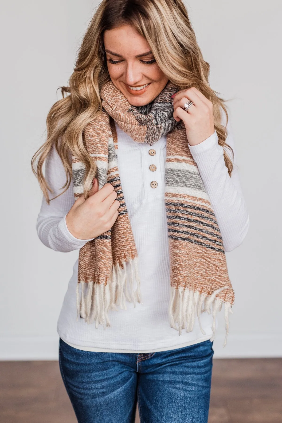 Chilling Love Blanket Scarf- Camel & Charcoal