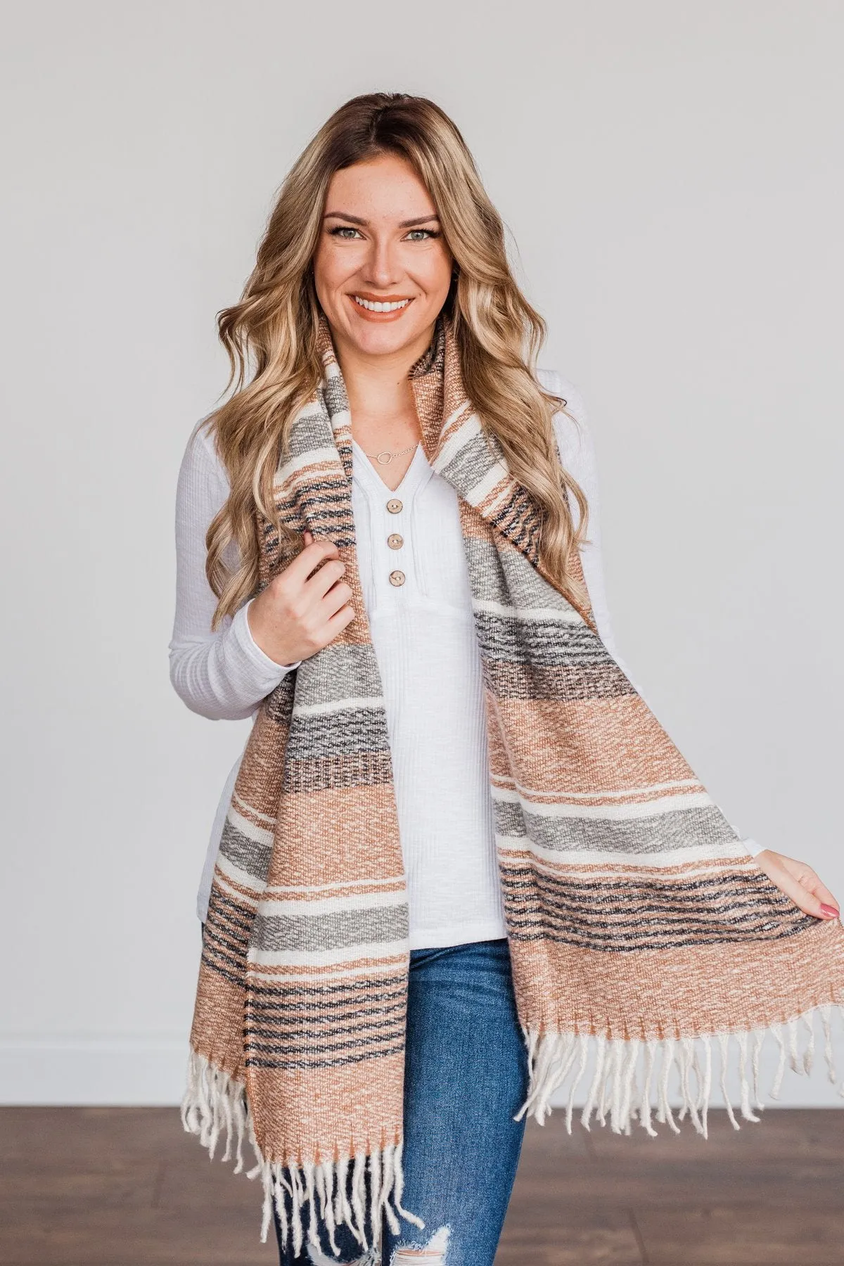 Chilling Love Blanket Scarf- Camel & Charcoal