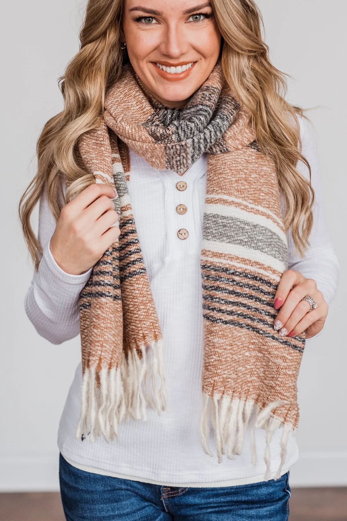 Chilling Love Blanket Scarf- Camel & Charcoal