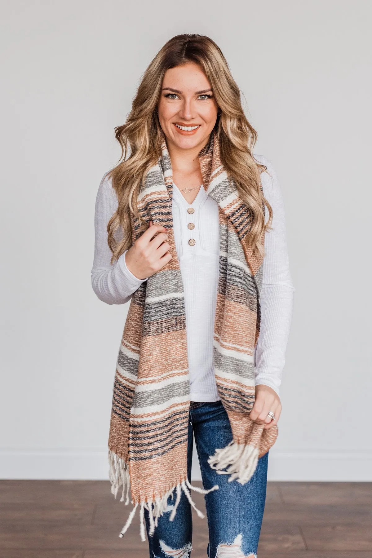 Chilling Love Blanket Scarf- Camel & Charcoal