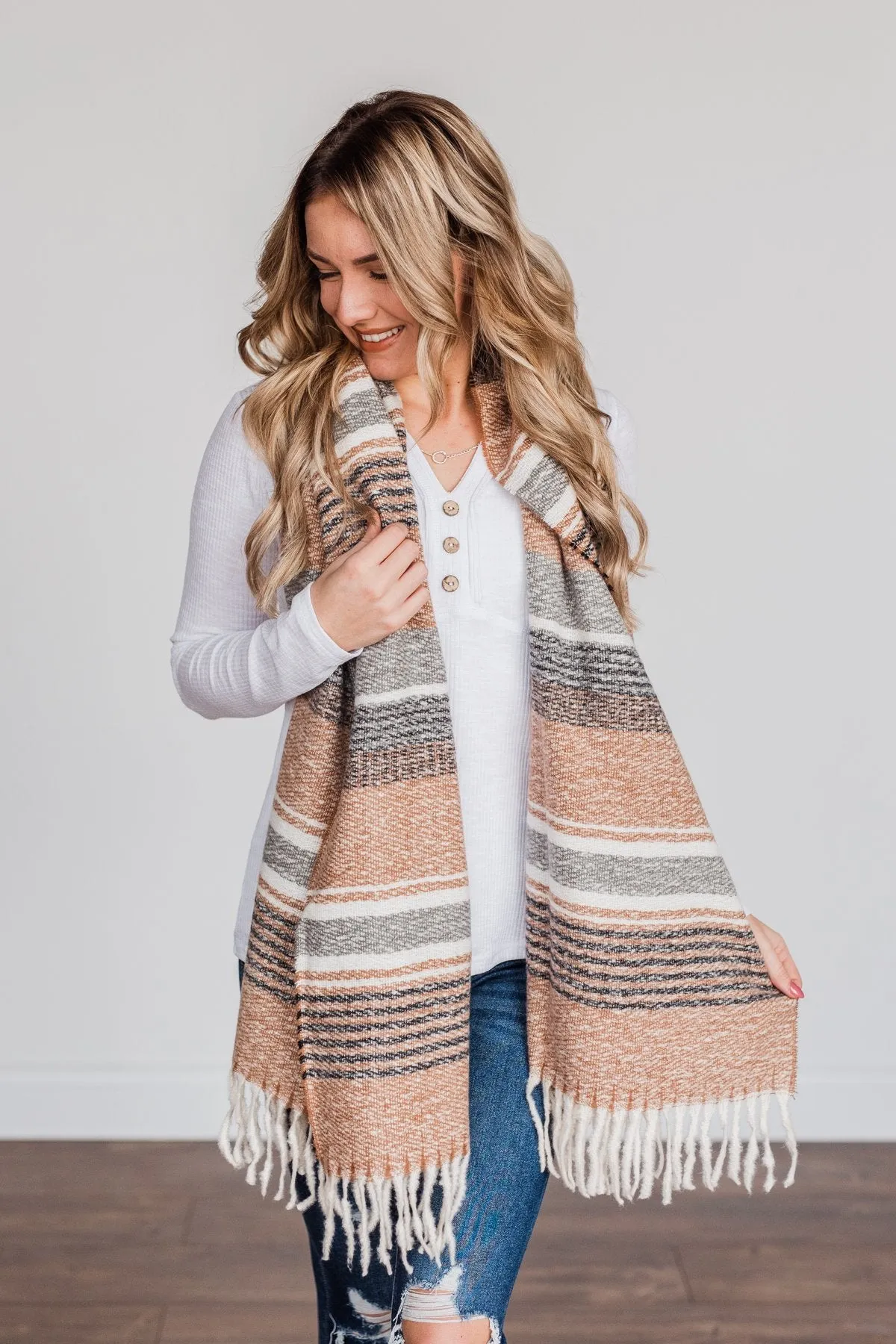 Chilling Love Blanket Scarf- Camel & Charcoal