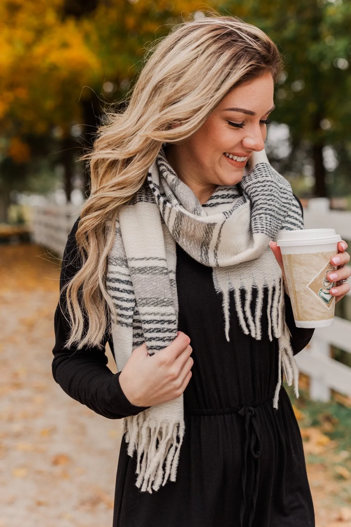 Chilling Love Blanket Scarf- Ivory & Charcoal