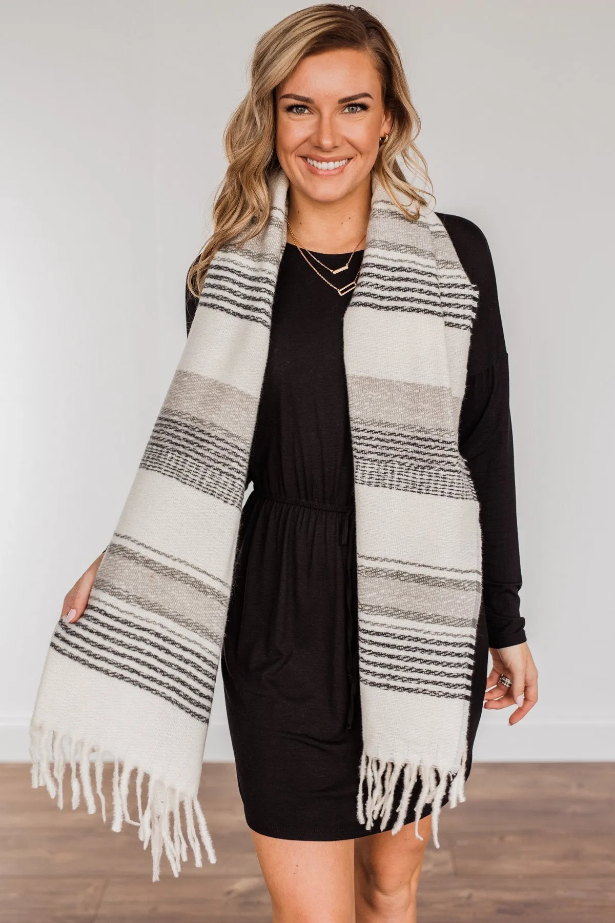 Chilling Love Blanket Scarf- Ivory & Charcoal