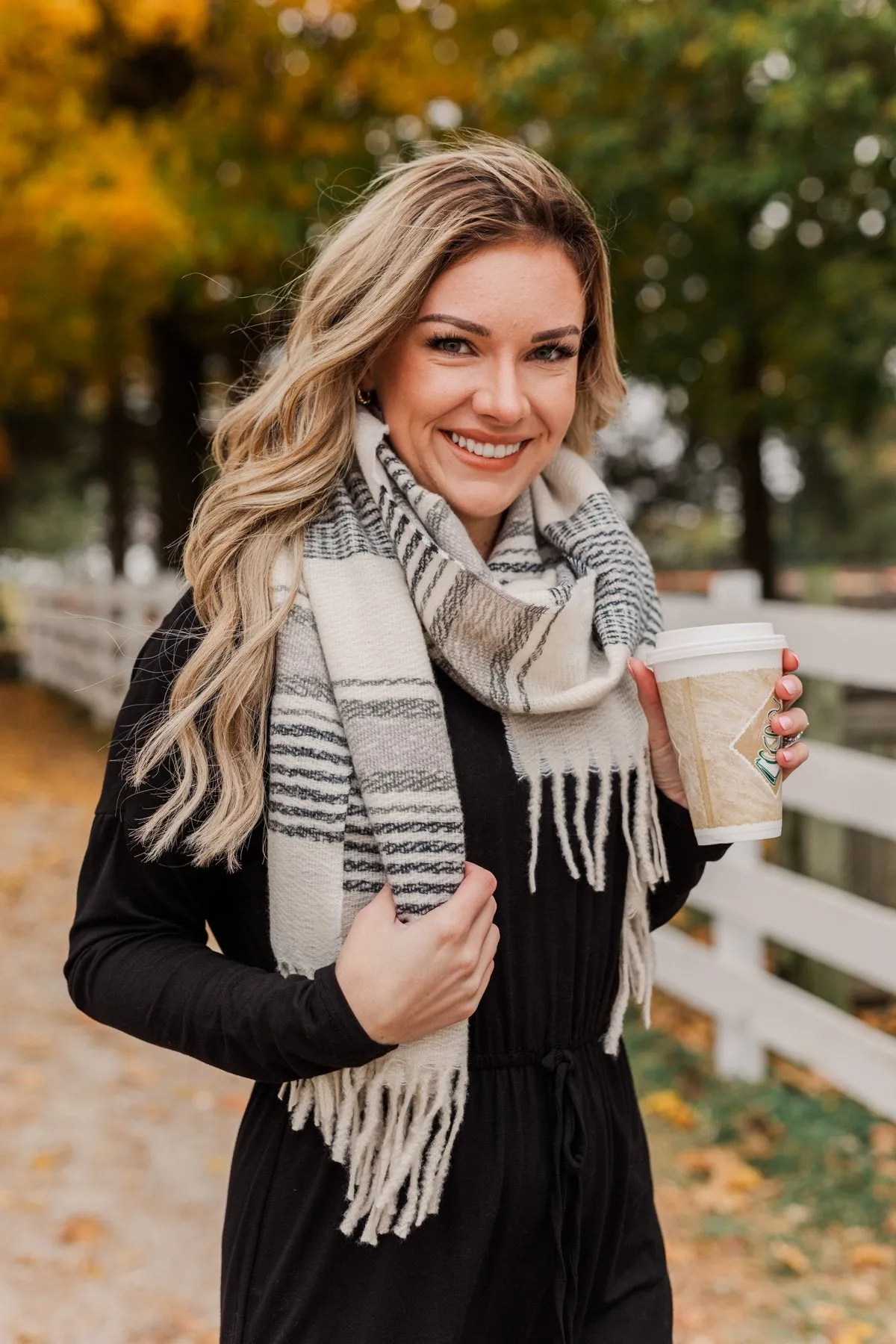 Chilling Love Blanket Scarf- Ivory & Charcoal