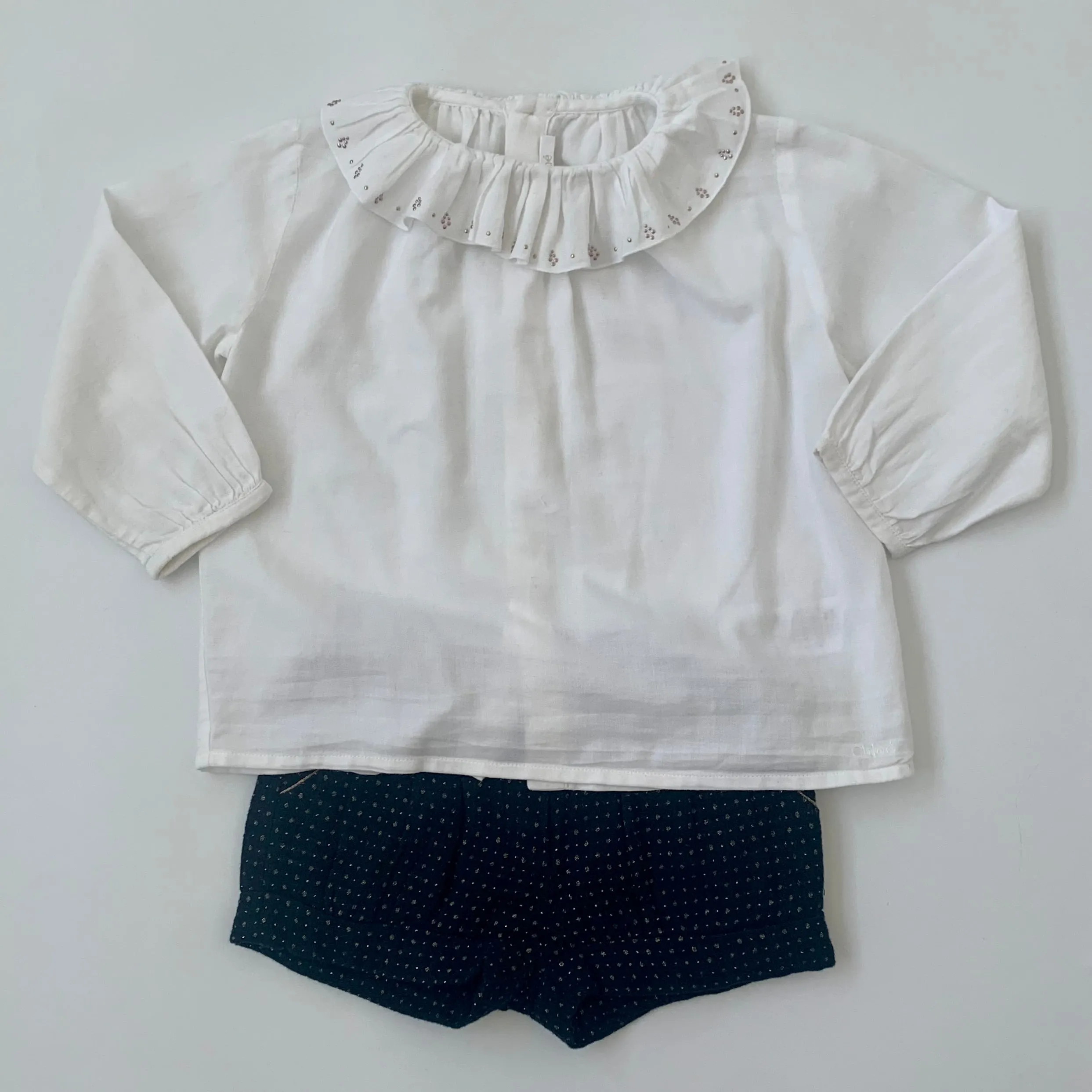 Chloé Navy And Gold Polka Dot Shorts: 3 Years