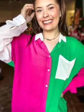 Color Block Button Down- Brights