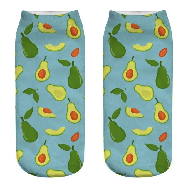 Cool Funny 3D Fruit Cartoon Printed Avocado Design Cotton Socks for Women