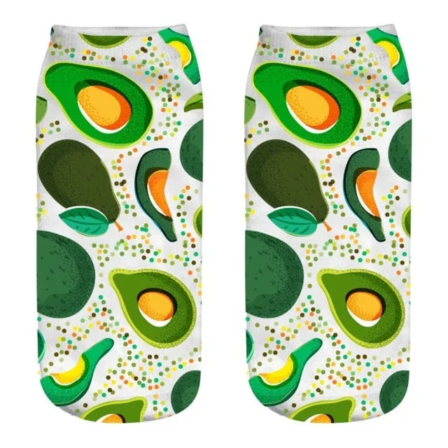 Cool Funny 3D Fruit Cartoon Printed Avocado Design Cotton Socks for Women