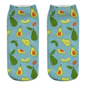 Cool Funny 3D Fruit Cartoon Printed Avocado Design Cotton Socks for Women