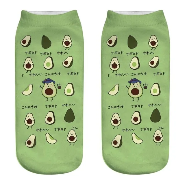 Cool Funny 3D Fruit Cartoon Printed Avocado Design Cotton Socks for Women