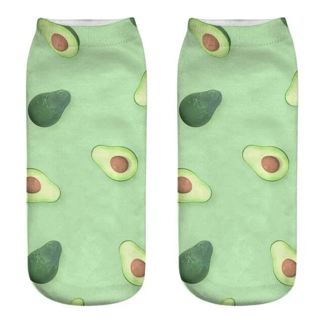 Cool Funny 3D Fruit Cartoon Printed Avocado Design Cotton Socks for Women