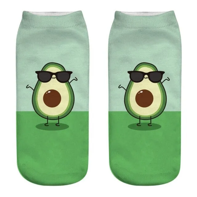 Cool Funny 3D Fruit Cartoon Printed Avocado Design Cotton Socks for Women