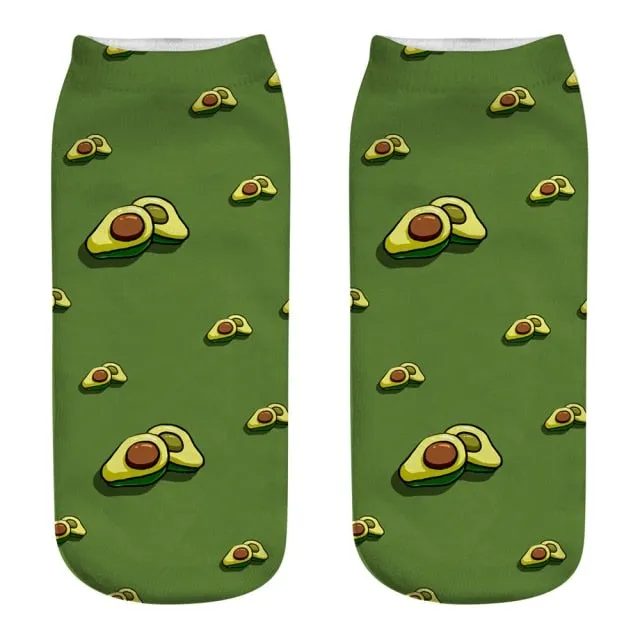 Cool Funny 3D Fruit Cartoon Printed Avocado Design Cotton Socks for Women