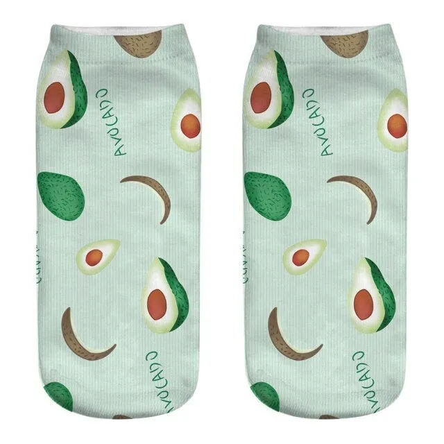 Cool Funny 3D Fruit Cartoon Printed Avocado Design Cotton Socks for Women