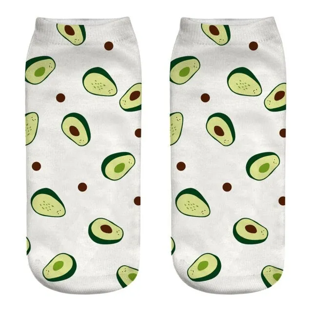 Cool Funny 3D Fruit Cartoon Printed Avocado Design Cotton Socks for Women