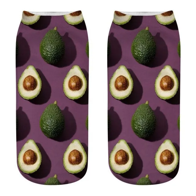 Cool Funny 3D Fruit Cartoon Printed Avocado Design Cotton Socks for Women