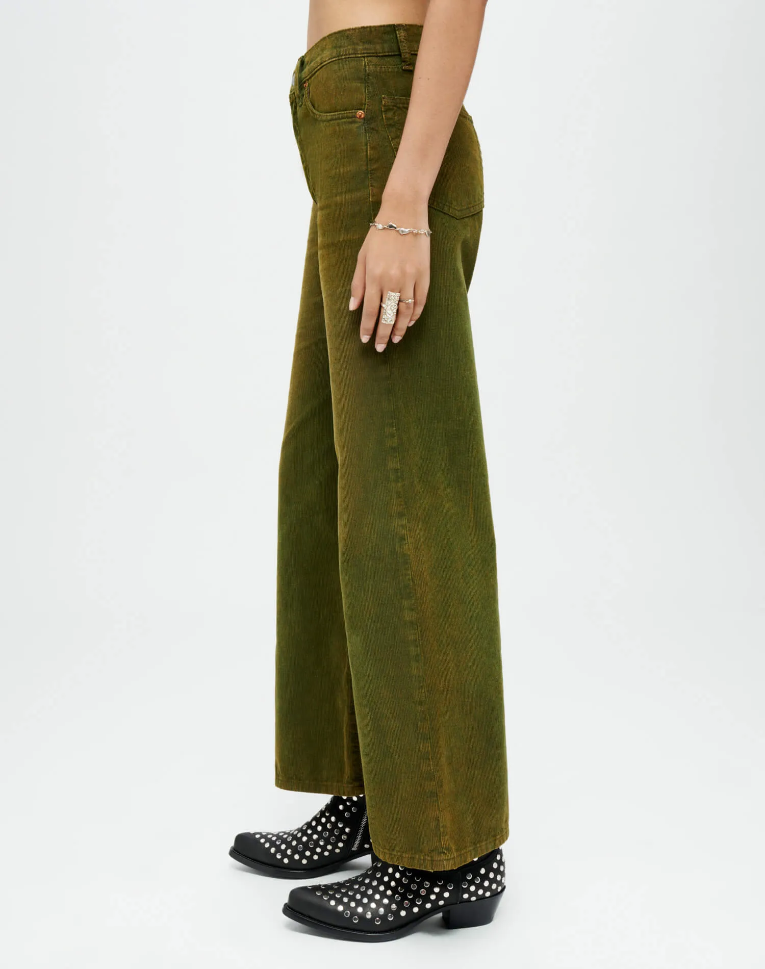 Corduroy High Rise Wide Leg Crop - Distressed Fern Cord