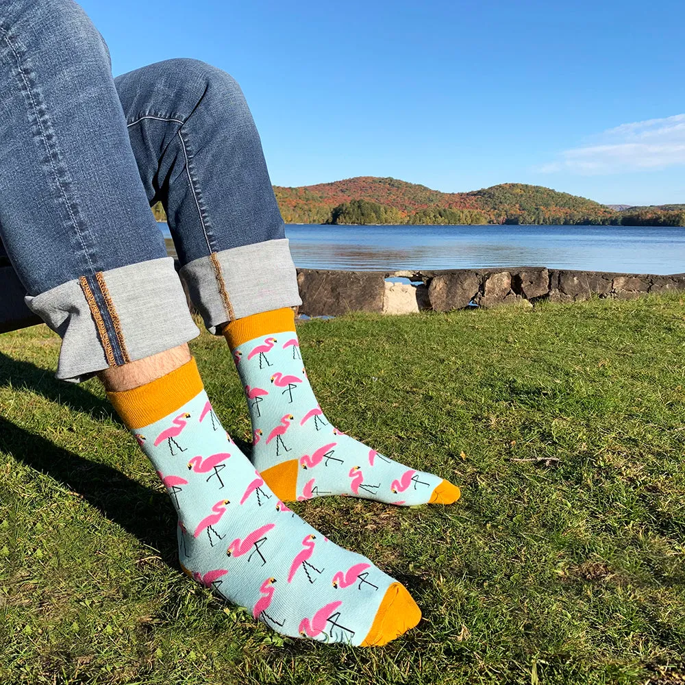 Crew Socks | Funky Socks - Flamingo (Aqua)